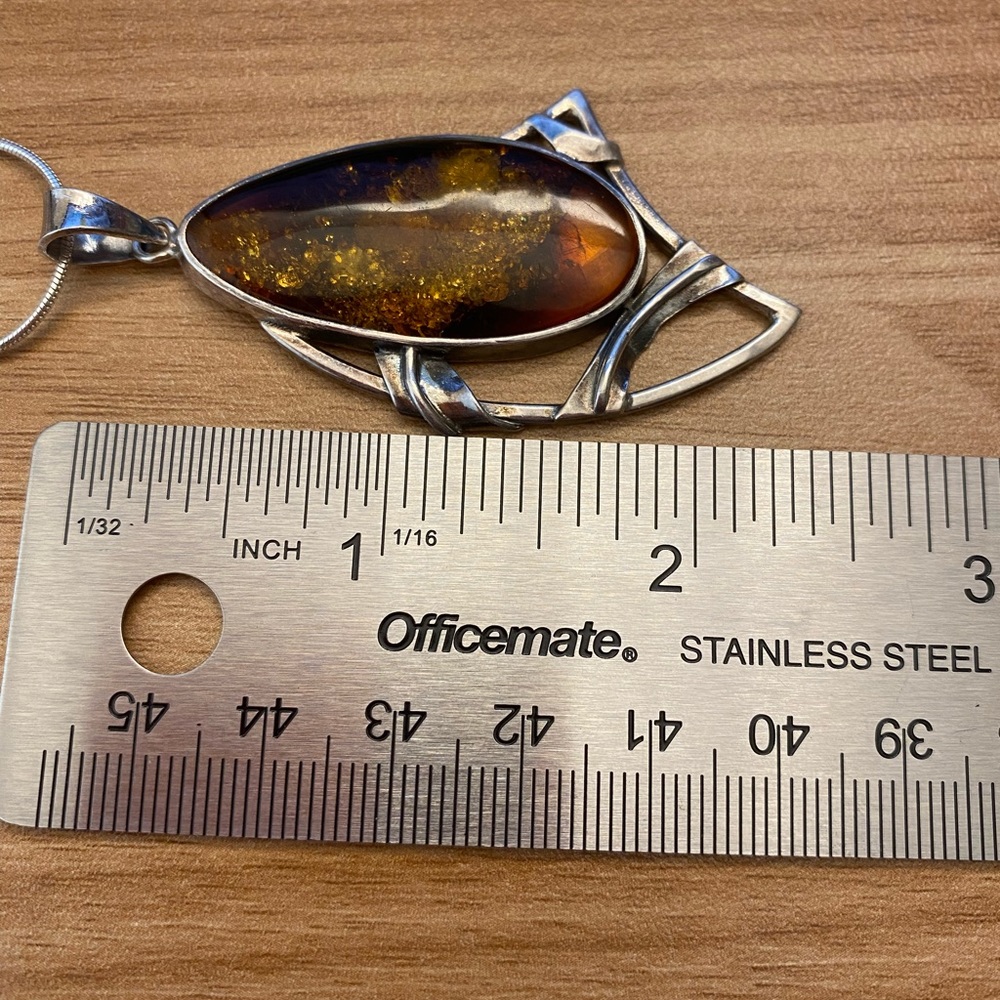 Host pick New Year's Eve! Vintage 925 sterling silver Amber Art Deco pendant - Picture 4 of 11